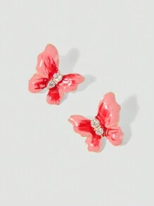 SHEIN MOD Brincos de Botão com Formato de Borboleta Vermelha e Rosa, Adequados para Uso Diário