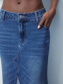 Maija 蓝色纽扣前口袋纯色春夏休闲牛仔裙西装女装 - 藍色 - 查看 4