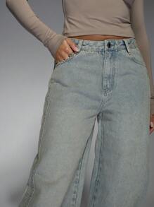 MISSGUIDED Stripe Detail Low Rise Loose Baggy Jean - Light Grey - View 5