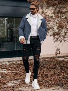 Manfinity Homme Áo khoác dài tay lót nhiệt màu trơn cho nam, Mùa thu & đông, Áo khoác dài tay lót nhiệt màu trơn cho nam, Áo khoác ấm cho nam, Áo khoác nam mùa đông, Áo khoác Gary, Áo khoác lót nhiệt - Màu xanh lam - Xem 7