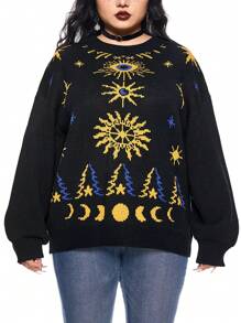 ROMWE Hippie 大码嬉皮复古迷人星月提花针织套衫