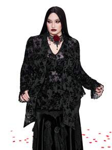 Whyspr Goth Punk Plus Size Women's Flocked Collar Bowknot Cuff Long Sleeve Punk Gothic Retro Elegant Blouse Fall Cloth For Women - Black - View 6