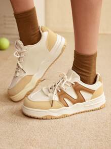 CUCCOO EASI 女士帆布低帮滑板鞋，新款运动鞋，百搭休闲运动鞋，白色女鞋运动鞋经典运动鞋休闲步行鞋春季鞋春假复活节 - 杏色 - 查看 4