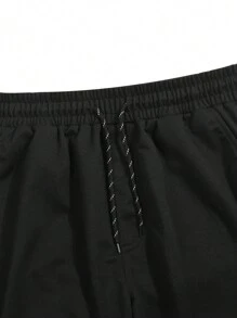 ROMWE MEN Spring Casual Graphic Men Letter Drawstring Jogger Sweatpants, School - Black - View 4