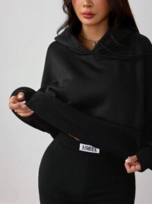 StreetHx 女士唇印休闲连帽卫衣套头衫秋季款 - 黑色 - 查看 4