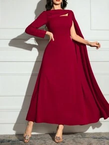 Modelyn 女士纯色长裙，简约时尚休闲日常穿着 - 紅色 - 查看 2