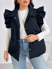 SHEIN LUNE 大码女式纯色盖袖单排扣休闲冬装棉衣