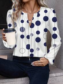 SHEIN Clasi Women's Casual Simple Geometric Print Lantern Sleeve Shirt, Suitable For Spring And Autumn Spring Clothes