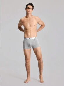 3 pezzi Mutande boxer da uomo con stampa a lettera su patch di colore unito, casual - Multicolore - Visualizzare 5