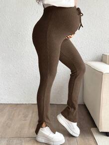 SHEIN Plus Size Pregnant Women Ribbed Skinny Slit Pants