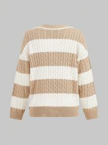 Jouncy Women Casual Color Block Cable Knit Drop Shoulder Loose Pullover Sweater For Autumn/Winter Knit Pullover Fall - Multicolor - View 11