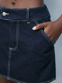 Maija Falda vaquera de botones azul marino casual con bolsillos, para uso primaveral/veraniego, para ocasiones como 4 de julio de 2025, São João, graduación para mujeres