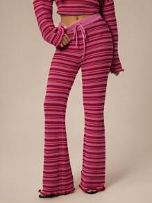 Forever 21 Ensemble de pantalon et pull rayé pour femmes, coupe slim, style décontracté simple et pour le port quotidien