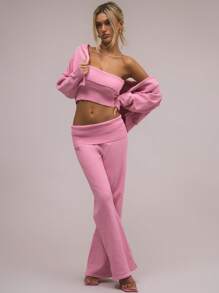 MUSERA Ribbed Knit Fold Over Bandeau Sweater Y2k Spring Casual Cute 90's Sun Summer - Pink - View 1