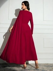 Modelyn 女士纯色长裙，简约时尚休闲日常穿着 - 紅色 - 查看 4