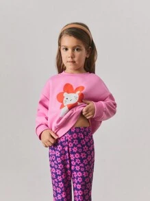 Maija Kids Maija Kids 2 件套年轻女孩休闲花卉和狮子图案圆领运动衫和运动裤套装 - 玫紅色 - 查看 5