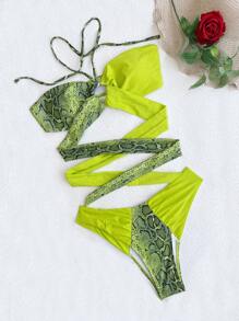 Swim Chiccia Bikini 2 mảnh họa tiết da rắn màu xanh lá cây Bikini hai mảnh mùa hè - Màu xanh chanh - Xem 4