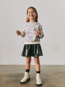 Maija Kids Maija Kids Young Girl Loose Fit Leopard Print Crew Neck Sweatshirt - Apricot - View 3