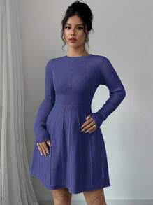 Chiquease Robe pull moulante mi-longue violet de type A en couleur unie - bleu indigo - Voir 6