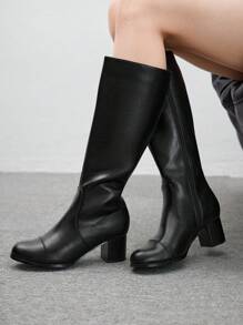 CUCCOO BIZCHIC Women's Fashion Round Toe High Heel Knee High Boots, For Work And Party New Year Holiday - Black - View 4