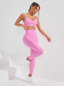 Sovereign Charm Damen minimalistisches Spaghetti-Träger Trägershirt und Hosen nahtloses lässiges Sportset Yoga Set Fitnessstudio Set Trainingsset für Frauen