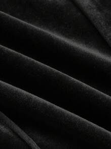 SHEIN MOD 丝绒单口袋复古宫廷风直腿红裤 - 黑色 - 查看 4