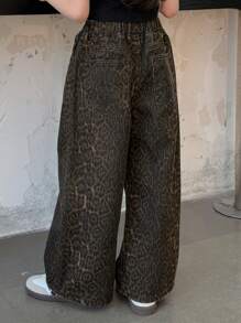 DAZY Tween Girl' Leopard Print Denim Pants Jeans,Back To School Clothes Fall,Winter - Brown - View 5