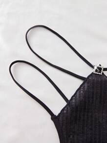 10 条装 女士水钻装饰纯色简约休闲丁字裤内裤 - 黑色 - 查看 3