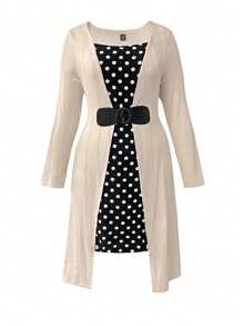 SHEIN Clasi Vestido casual de manga larga con patchwork y lunares para mujer talla grande - Albaricoque - Ver 4