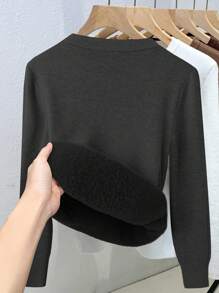 Chiquease Women Fitted Raglan Sleeve Crew Neck Sweater With Thermal Lined