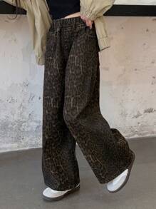 DAZY Tween Girl' Leopard Print Denim Pants Jeans,Back To School Clothes Fall,Winter - Brown - View 2