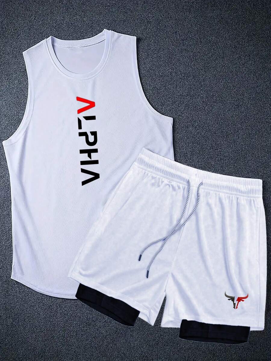 Gym Rark Men's Sleeveless Tank Top And Shorts Casual Sports Set, Simple And Fashionable For Daily Wear Gym Set Workout Set, Lightweight - White - View 1