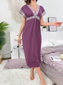 女士刺绣蕾丝优雅高开衩睡袍