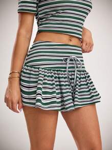 Forever 21 女士前系带条纹简约半身裙，休闲日常穿着 - 彩色 - 查看 5