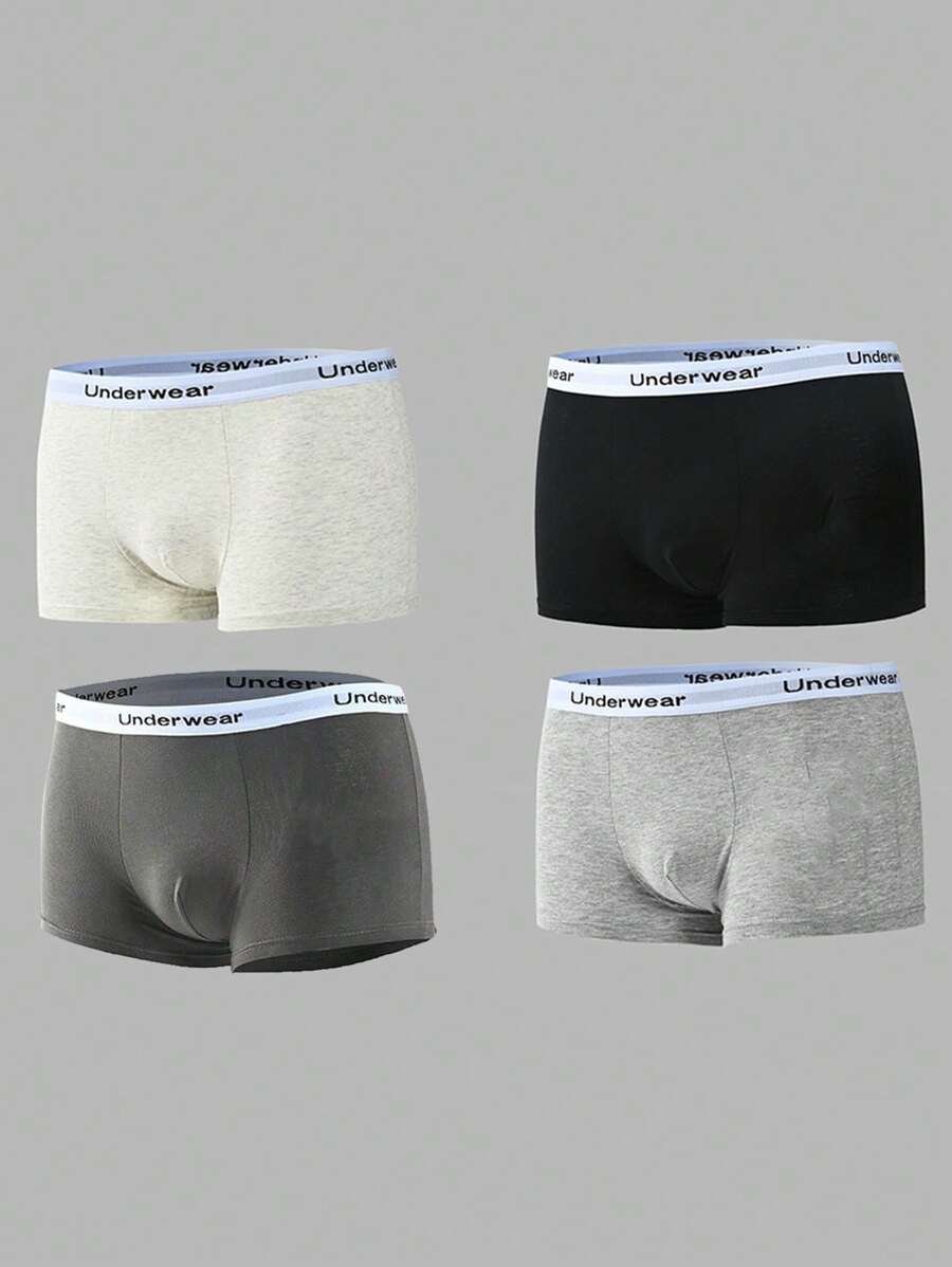 Niño De Entre 8 Y 14 Años, Calzoncillos Boxer Con Cinta De Letra Contrastante, Paquete De 4 - Multicolor - Ver 1