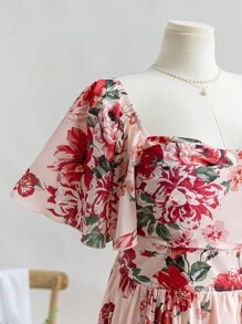 Dreamara Váy chữ A tay bèo in hoa hồng Boho cỡ lớn cho nữ, kỳ nghỉ, mùa thu/đông, ngày lễ tình nhân - Nhiều màu - Xem 6
