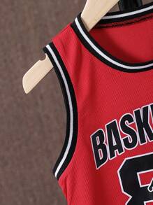 2 件套年轻男孩休闲无袖背心和短裤，简约时尚日常装 - 紅色 - 查看 4