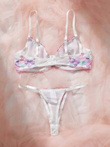 SHEIN 2pcs Romantic Embroidered Floral Sexy Lingerie Set For Women - Multicolor - View 2