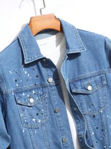 Manfinity Homme Men's Button Front Long Sleeve Pocket Casual Denim Jacket - Medium Wash - View 3