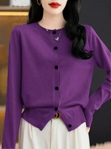 EMERY ROSE Women Single-Breasted Casual Solid Color Cardigan, Long Sleeve, Autumn/Winter Fall Cloth For Women