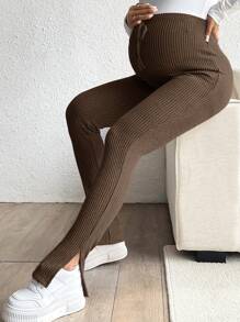 SHEIN Plus Size Pregnant Women Ribbed Skinny Slit Pants