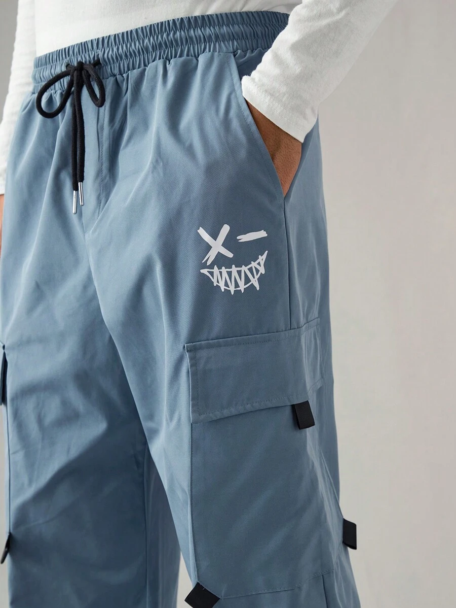 Manfinity VCAY Men's Woven Casual Loose Elastic Waist Drawstring Pants - Teal Blue - View 1