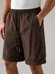 Manfinity VCAY Men's Casual Plain Loose Elastic Waist Straight Leg Woven Shorts - Maroon - View 1