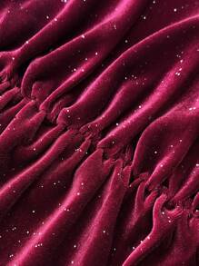 Viva Relle Plus Size Women V-Neck Velvet Mesh Panel Long Sleeve Dress,Valentine - Burgundy - View 3