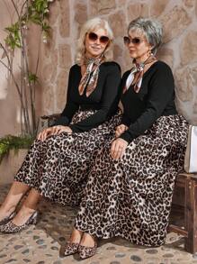 EMERY ROSE Plus Size Casual Leopard Patchwork Dress,Winter Clothes For Women