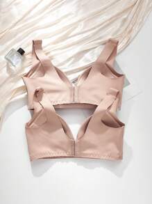 2 件装女士纯色宽肩带简约无钢圈文胸套装 - 杏色 - 查看 3