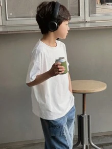 Dazy Kids Tween Boy 纯色圆领宽松短袖休闲 T 恤 - 白色 - 查看 7