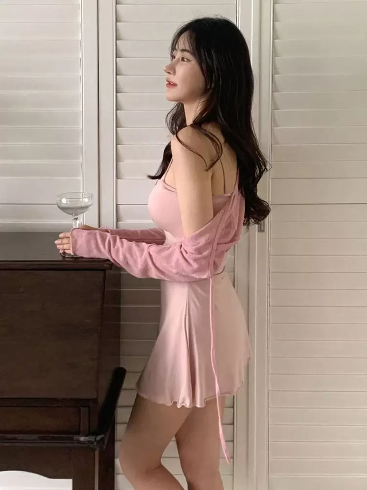 Set de 2 vestidos de mujer, color rosa, para primavera/verano/otoño, ropa de los 90, vestidos casuales de mujer, ropa de mujer para otoño con vestido de manga larga