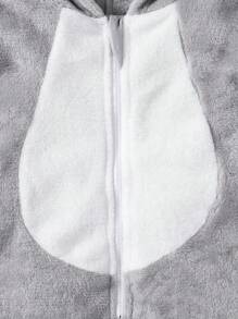 2pcs Infant-Toddler Boys' Two-Tone Flannel Monster Paw Print Hooded Long Sleeve Footed Jumpsuit With Gloves, Sleepwear Set