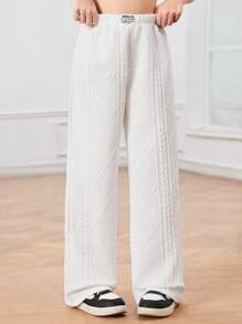 Girls Plus Floral Print Loose Straight Leg Sweatpants - White - View 1